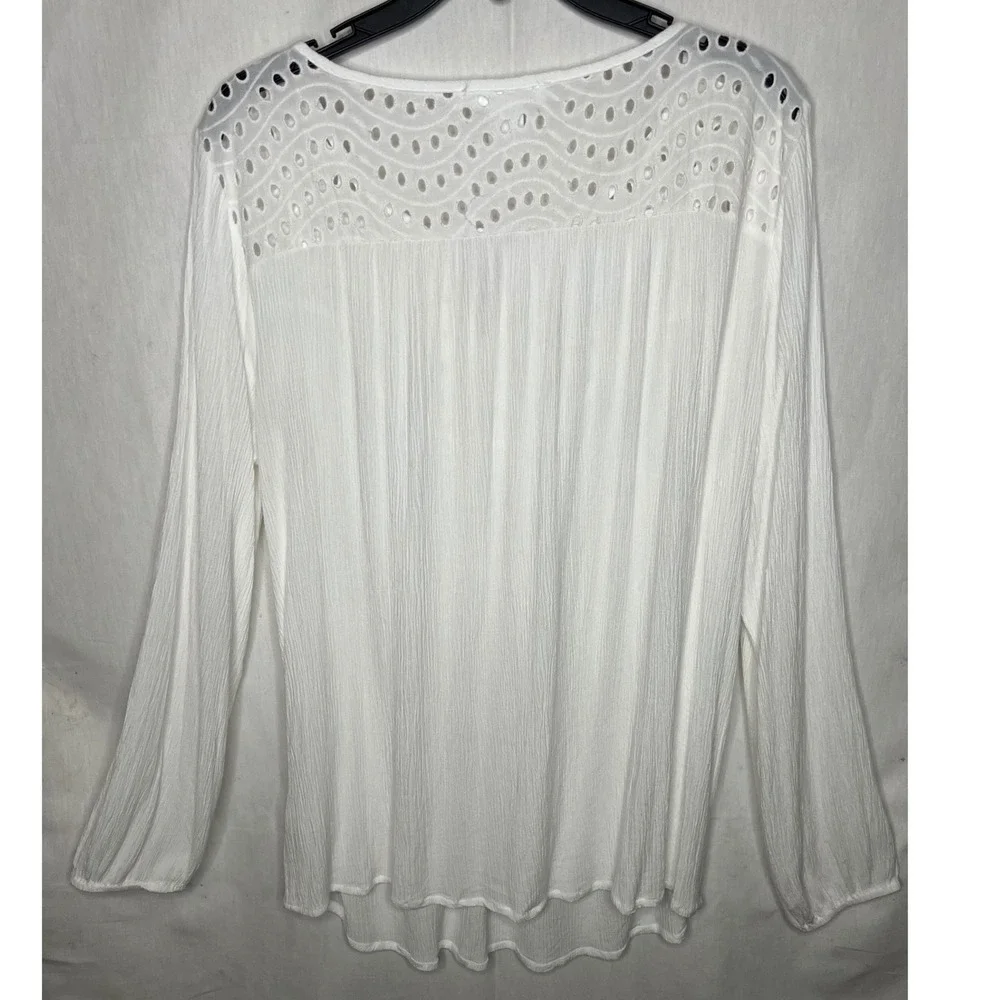 Lascana for Venus White Eyelet Lace Peasant Blouse Tassel Tie Gauze Top Large - Picture 5 of 5